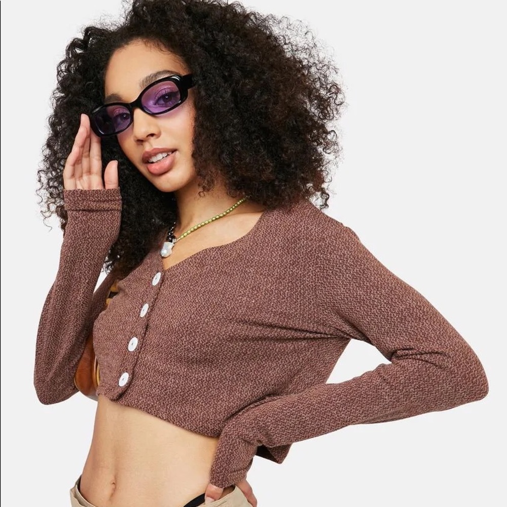 NWT Glamorous Brown Melange Button Front Cardigan